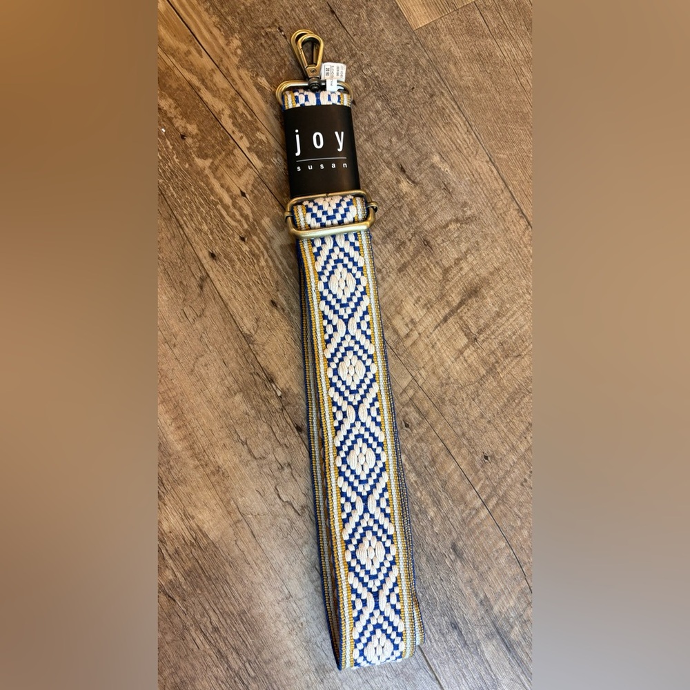 *NWT* Joy Susan Blue, White and Gold Geometric Bag Strap